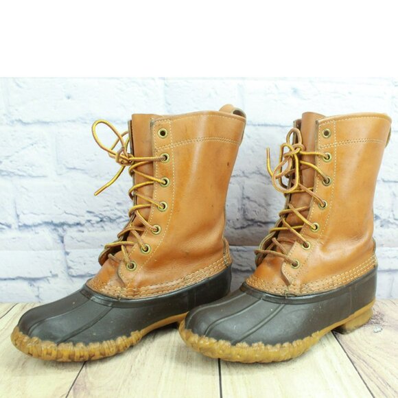 Vintage LL Bean Brown Leather Lace-Up Unlined Mid-Calf Duck Boots Size 6 M - Picture 2 of 9